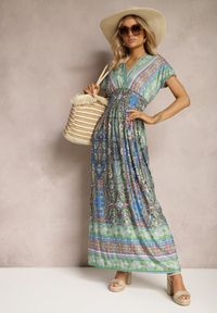 Renee - Jasnozielona Długa Sukienka z Wiskozy w Print Paisley o Kopertowym Dekolcie Dircsa. Okazja: na co dzień. Kolor: zielony. Materiał: wiskoza. Wzór: paisley, nadruk. Typ sukienki: kopertowe. Styl: casual, boho. Długość: maxi