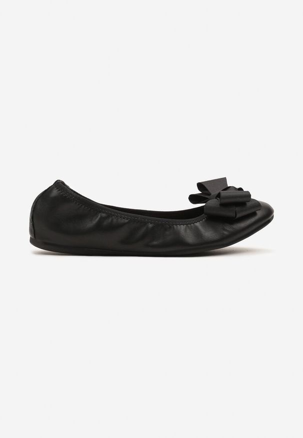 Born2be - Czarne Klasyczne Balerinki z Ozdobną Kokardą Feltewi. Okazja: na co dzień. Kolor: czarny. Materiał: materiał, jeans. Wzór: gładki. Obcas: na obcasie. Styl: klasyczny. Wysokość obcasa: niski