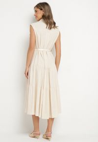 Born2be - Beżowa Koszulowa Sukienka z Wiskozy z Bawełną Ozdobiona Paskiem Rivebia. Okazja: na co dzień. Kolor: beżowy. Materiał: wiskoza, bawełna. Wzór: aplikacja. Typ sukienki: koszulowe. Styl: casual, elegancki #3