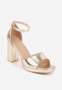 Born2be - Złote Sandały VICES na Platformie i Słupku ze Skórzaną Wkładką Phelusa. Okazja: do pracy, na wesele, na spotkanie biznesowe, na ślub cywilny. Zapięcie: pasek. Kolor: złoty. Materiał: skóra. Obcas: na platformie. Styl: biznesowy. Wysokość obcasa: średni #3