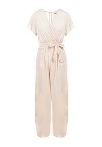 Born2be - Jasnobeżowy Kombinezon z Wiskozy Cephinous. Okazja: na co dzień. Kolor: beżowy. Materiał: wiskoza. Długość rękawa: krótki rękaw. Długość: krótkie. Wzór: jednolity. Sezon: lato. Styl: casual #3