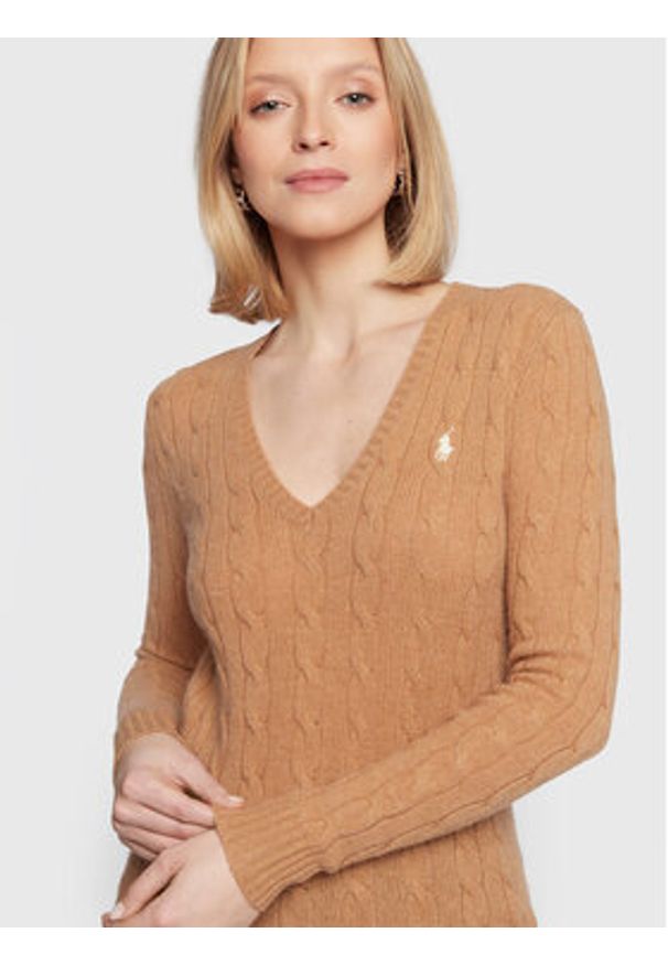Polo Ralph Lauren Sweter 211875832008 Beżowy Regular Fit. Typ kołnierza: polo. Kolor: beżowy. Materiał: wełna