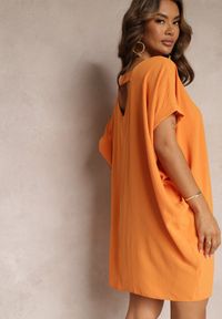 Renee - Pomarańczowa Sukienka Mini o Fasonie Nietoperza z Okrągłym Dekoltem Maglia. Kolor: pomarańczowy. Długość rękawa: krótki rękaw. Długość: mini #4