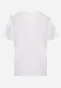 Renee - Biały Bawełniany T-shirt o Klasycznym Kroju z Kwiatowymi Aplikacjami 3D Morgane. Okazja: do pracy. Kolor: biały. Materiał: bawełna. Wzór: aplikacja, kwiaty. Styl: klasyczny #4