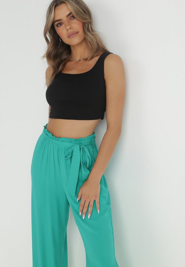 Born2be - Miętowe Spodnie Szerokie Pheriko. Kolor: miętowy. Materiał: tkanina, guma, wiskoza, materiał. Długość: długie. Sezon: lato