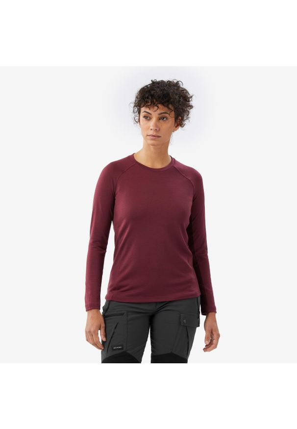 SIMOND - Koszulka trekkingowa damska z długim rękawem Merino Resist. Kolor: brązowy. Materiał: wełna, materiał, poliamid. Długość rękawa: długi rękaw. Długość: długie. Sport: turystyka piesza
