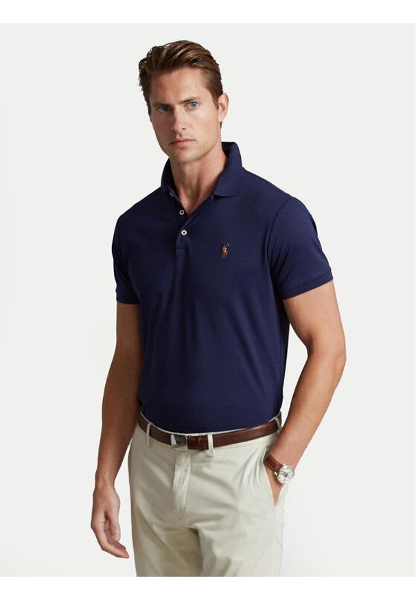 Polo Ralph Lauren Polo 710713130006 Granatowy Custom Slim Fit. Typ kołnierza: polo. Kolor: niebieski. Materiał: bawełna