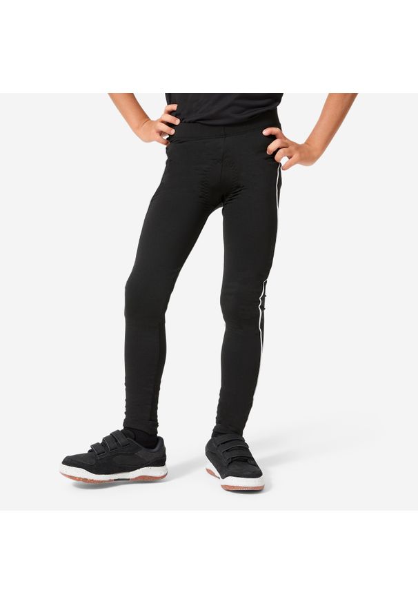 BTWIN - Spodnie rowerowe dla dzieci Btwin 100. Kolor: wielokolorowy, szary, czarny. Materiał: materiał, elastan. Sport: kolarstwo