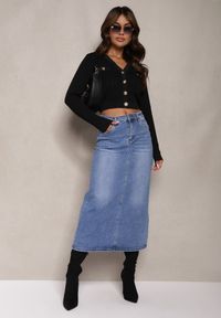 Renee - Niebieska Spódnica High Waist Ołówkowa z Przejaśnieniami na Jeansowym Materiale Carolea. Okazja: na co dzień. Stan: podwyższony. Kolor: niebieski. Materiał: jeans, materiał. Styl: klasyczny, casual
