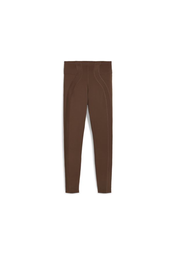 Puma - Damskie prążkowane legginsy CLOUDSPUN z wysokim stanem PUMA Espresso Brown. Stan: podwyższony. Kolor: brązowy. Materiał: prążkowany. Sport: fitness