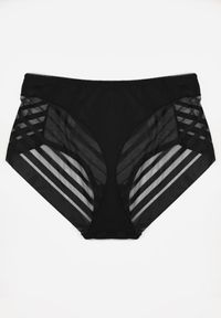 Renee - Czarne Siateczkowe Majtki Figi High Waist z Koronkowymi Zdobieniami Heylih. Stan: podwyższony. Kolekcja: plus size. Kolor: czarny. Materiał: koronka. Wzór: aplikacja #2