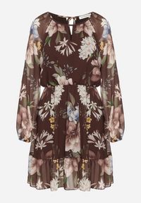 Born2be - Brązowa Sukienka o Rozkloszowanym Kroju w Kwiaty Zeramera. Okazja: na co dzień. Kolor: brązowy. Materiał: wiskoza. Długość rękawa: długi rękaw. Wzór: kwiaty. Typ sukienki: rozkloszowane. Styl: casual #6