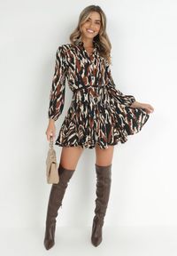 Born2be - Brązowa Sukienka Koszulowa z Materiałowym Paskiem Mirina. Okazja: na co dzień. Typ kołnierza: kołnierzyk klasyczny. Kolor: brązowy. Materiał: materiał. Długość rękawa: długi rękaw. Typ sukienki: koszulowe. Styl: klasyczny, casual, elegancki #3