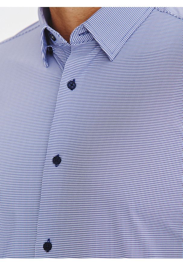 Pako Lorente - PAKO LORENTE – Granatowa dzianinowa koszula w pepitkę. Kolor: niebieski. Materiał: dzianina. Długość rękawa: długi rękaw. Długość: długie