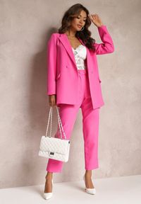 Renee - Różowe Spodnie Cygaretki z Guzikami i Gumką w Pasie Gelarine. Stan: podwyższony. Kolor: różowy. Styl: elegancki