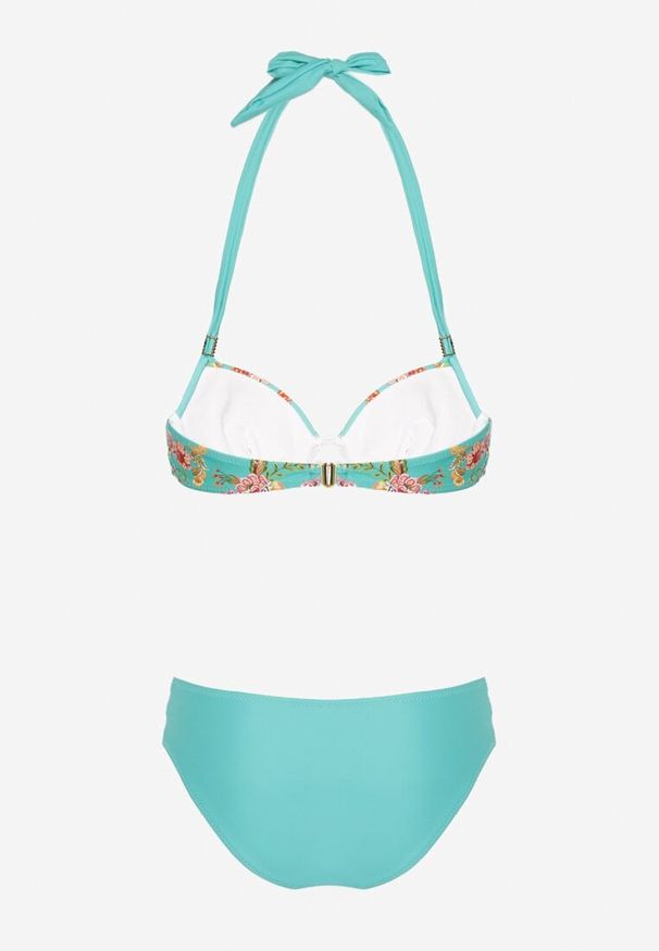 Born2be - Miętowe Kostium Dwuczęściowy Bikini z Zapięciem i Wiązaniem na Szyi Majtki z Paseczkami Bettella. Kolekcja: plus size. Kolor: miętowy. Wzór: kwiaty