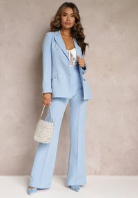 Renee - Niebieska Dwurzędowa Marynarka z Ozdobnymi Klapami Elizabeto. Kolor: niebieski. Materiał: jeans. Długość: krótkie. Styl: elegancki #5