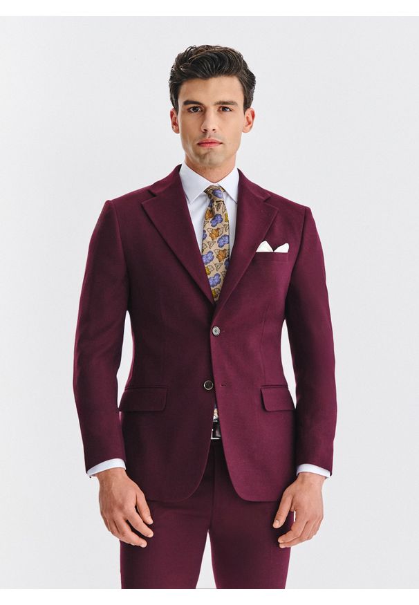 Pako Lorente - PAKO LORENTE – Bordowy garnitur męski. Kolor: czerwony. Materiał: elastan, wiskoza, poliester