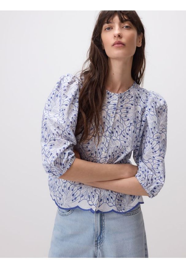 Reserved - Koszula z bufiastymi rękawami - wielobarwny. Materiał: bawełna, tkanina