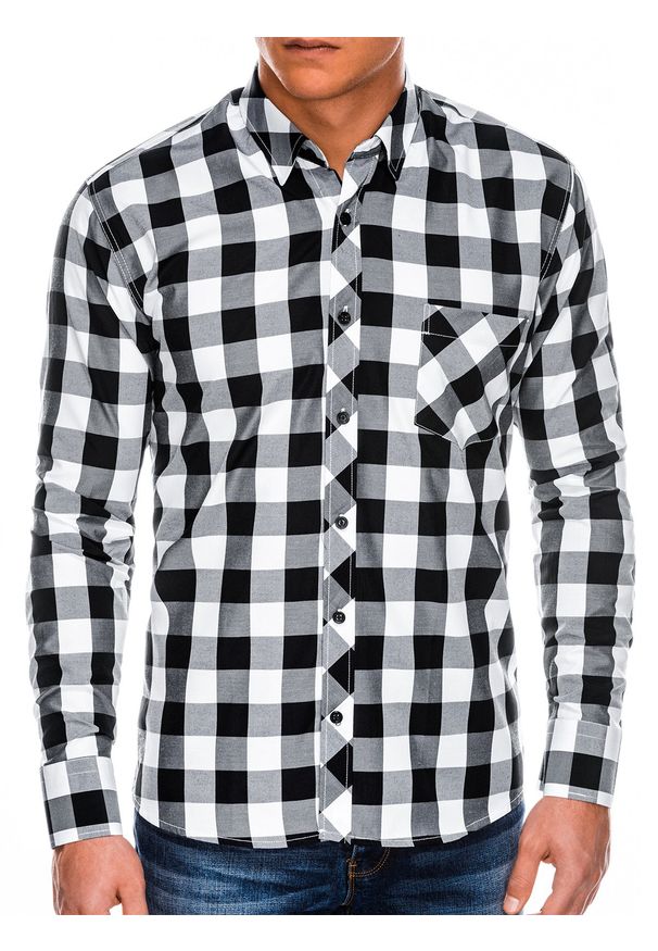 Ombre Clothing - Koszula męska w kratę z długim rękawem K282 - czarna - XXL. Kolor: czarny. Materiał: bawełna, poliester. Długość rękawa: długi rękaw. Długość: długie. Styl: klasyczny