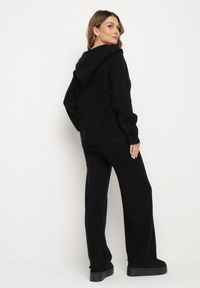 Born2be - Czarny Komplet z Wełną i Bawełną Szerokie Spodnie i Rozpinana Bluzka z Kapturem Reikania. Kolor: czarny. Materiał: wełna, bawełna #6