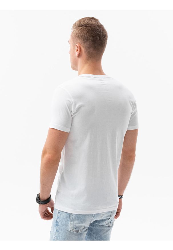 Ombre Clothing - T-shirt męski z nadrukiem S1434 V-21B - biały - XXL. Kolor: biały. Materiał: bawełna. Wzór: nadruk. Styl: klasyczny