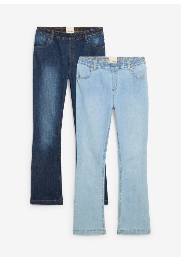 bonprix - Dżinsy z gumką w talii, mid waist (2-pak). Kolor: niebieski