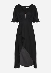 Born2be - Czarna Koktajlowa Sukienka Vices o Asymetrycznym Kroju z Falbanką Finexia. Okazja: na ślub cywilny, na wesele, na imprezę. Kolor: czarny. Wzór: aplikacja. Typ sukienki: asymetryczne. Styl: wizytowy #3