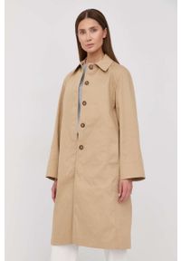 VICTORIA BECKHAM - Victoria Beckham płaszcz damski kolor beżowy przejściowy oversize. Kolor: beżowy. Materiał: tkanina. Długość rękawa: raglanowy rękaw. Wzór: gładki #1