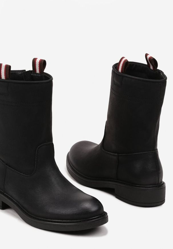 Born2be - Czarne Płaskie Klasyczne Botki z Luźną Cholewką Lirelira. Kolor: czarny. Materiał: jeans. Szerokość cholewki: normalna. Obcas: na obcasie. Styl: klasyczny. Wysokość obcasa: niski