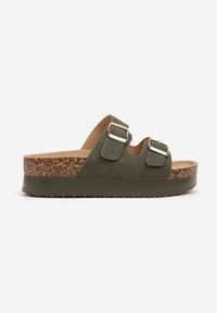 Born2be - Zielone Klapki na Grubej Podeszwie z Dwoma Paskami Dolarielle. Okazja: na co dzień. Kolor: zielony. Materiał: jeans. Wzór: paski. Sezon: lato. Styl: klasyczny, casual #4