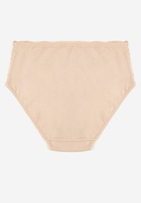 Renee - Beżowe Majtki Figi z Bawełny Zdobione Koronką Idivia. Kolekcja: plus size. Kolor: beżowy. Materiał: koronka, bawełna. Wzór: koronka, aplikacja