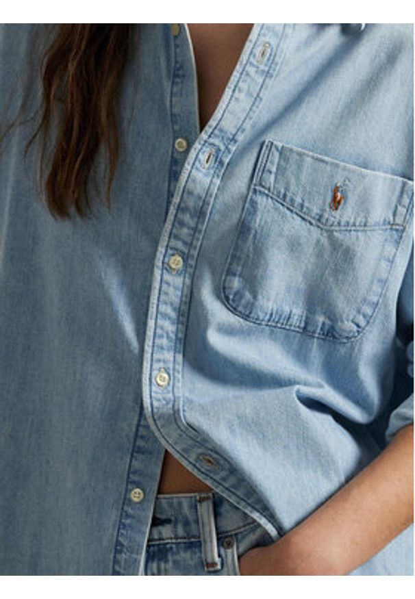 Polo Ralph Lauren Koszula jeansowa 211964726001 Niebieski Oversize. Typ kołnierza: polo. Kolor: niebieski. Materiał: bawełna