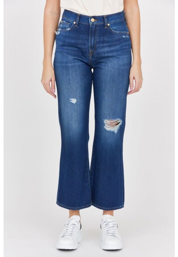 7 FOR ALL MANKIND Granatowe jeansy z rozszerzoną nogawką Riley Ankle Boot. Kolor: niebieski