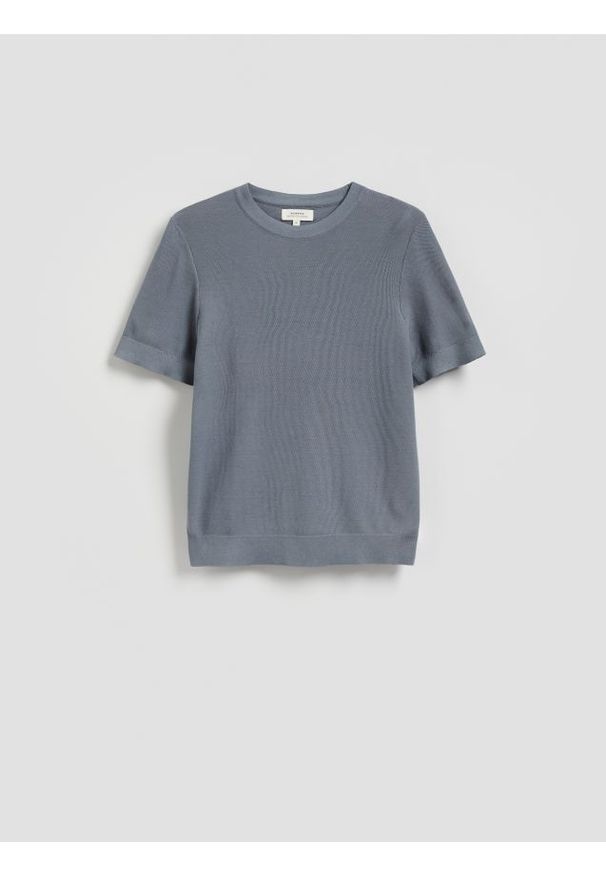 Reserved - Sweter z krótkim rękawem - jasnoniebieski. Kolor: niebieski. Materiał: jedwab, dzianina, len, bawełna. Długość rękawa: krótki rękaw. Długość: krótkie