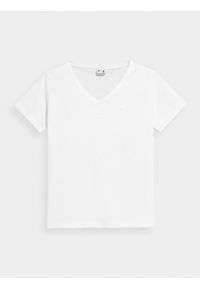 4f - T-shirt oversize gładki damski. Kolor: biały. Materiał: bawełna, dzianina. Wzór: gładki #1