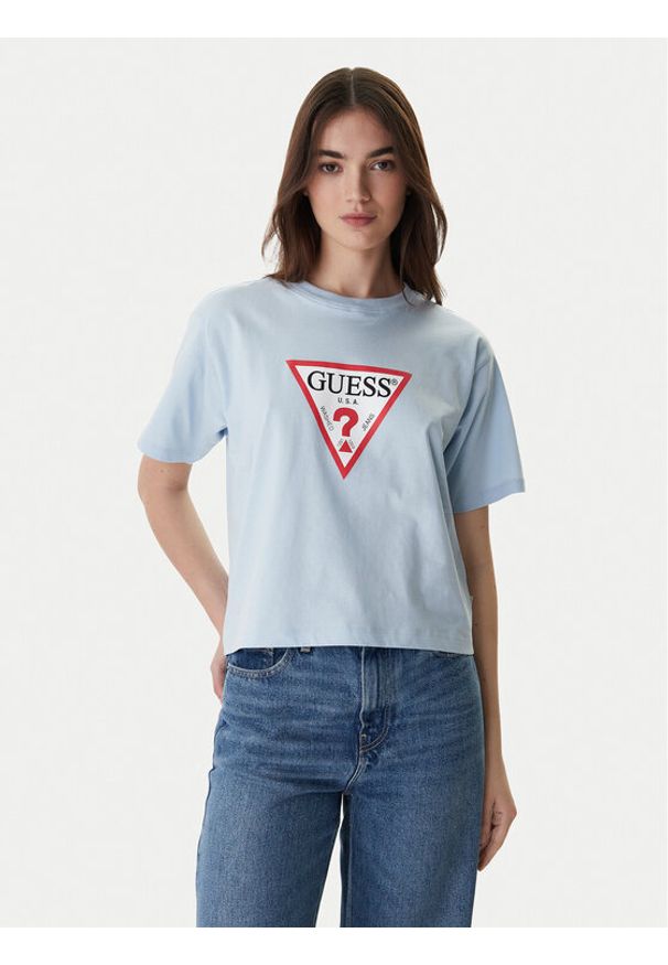 Guess Jeans T-Shirt W4YI73 K8HM0 Błękitny Regular Fit. Kolor: niebieski. Materiał: bawełna