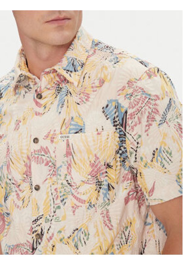 Guess Koszula M5GH42 WH800 Beżowy Regular Fit. Kolor: beżowy. Materiał: syntetyk