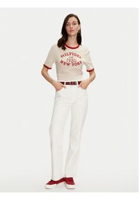 TOMMY HILFIGER - Tommy Hilfiger T-Shirt Varsity Ringer WW0WW42585 Beżowy Regular Fit. Kolor: beżowy. Materiał: wiskoza, bawełna #5