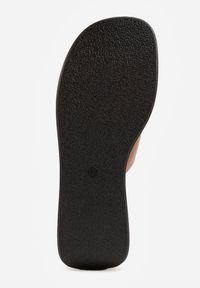 Renee - Jasnobrązowe Klapki Japonki na Koturnie w Stylu Drewniaków Triaqueena. Kolor: brązowy. Materiał: jeans, koronka. Wzór: aplikacja. Sezon: lato. Obcas: na koturnie #7