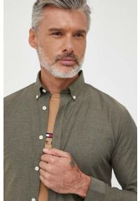 Lindbergh koszula męska kolor zielony slim z kołnierzykiem button-down. Typ kołnierza: button down. Kolor: zielony. Materiał: tkanina, bawełna, materiał. Wzór: gładki #5