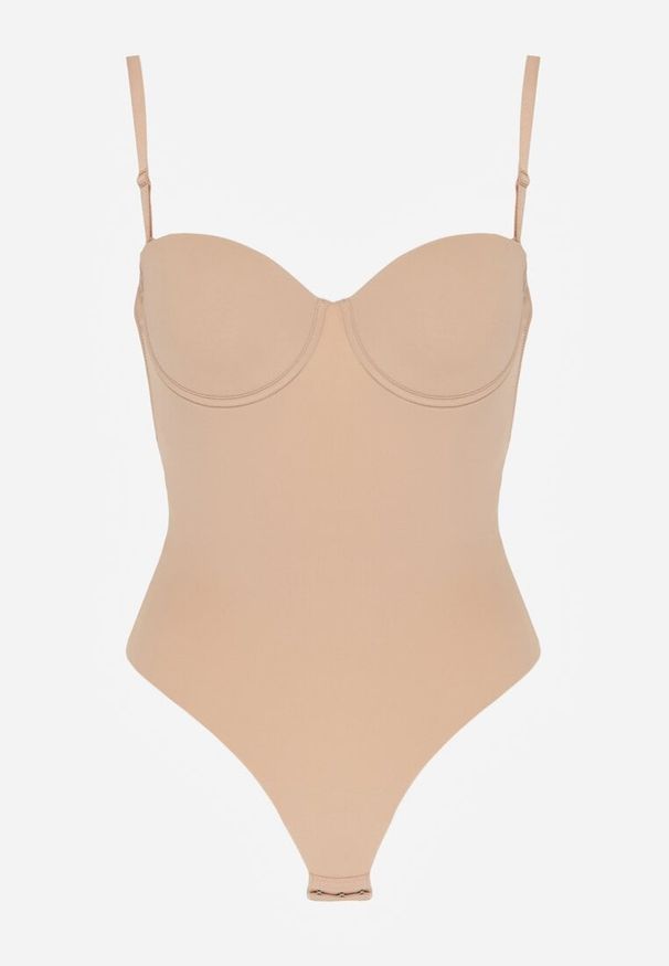 Born2be - Beżowe Body Bieliźniane do Ubrań z Wyciętymi Plecami i Odkrytymi Ramionami Urilvia. Kolor: beżowy