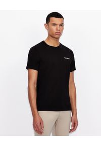 Armani Exchange - ARMANI EXCHANGE - Czarny T-shirt z logo. Okazja: na co dzień. Kolor: czarny. Materiał: jeans. Wzór: nadruk. Styl: klasyczny, casual #1