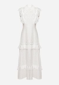 Born2be - Biała Sukienka Maxi Rozkloszowana z Ażurowym Wzorem Saitha. Okazja: na co dzień. Kolor: biały. Materiał: tkanina. Wzór: ażurowy. Styl: casual, elegancki. Długość: maxi #7