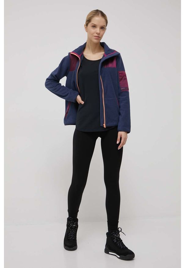 Roxy bluza damska kolor granatowy gładka. Kolor: niebieski. Materiał: materiał, włókno. Wzór: gładki