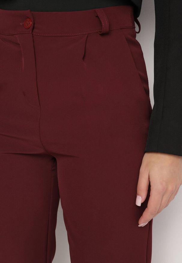 Born2be - Bordowe Spodnie Garniturowe z Regularnym Stanem Ilysat. Kolor: czerwony. Materiał: tkanina. Wzór: gładki