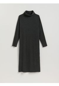 Reserved - Dzianinowa sukienka z golfem - ciemnoszary. Typ kołnierza: golf. Kolor: szary. Materiał: dzianina. Typ sukienki: proste #1