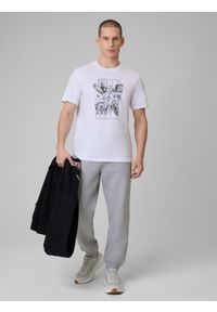 4f - 4F T-shirt regular z nadrukiem męski - biały M. Okazja: na co dzień. Kolor: biały. Materiał: dzianina, bawełna, materiał. Wzór: nadruk. Styl: klasyczny, casual #2