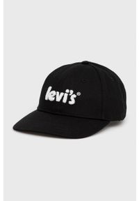 Levi's® - Levi's Czapka bawełniana kolor czarny z aplikacją. Kolor: czarny. Materiał: bawełna. Wzór: aplikacja. Styl: biznesowy