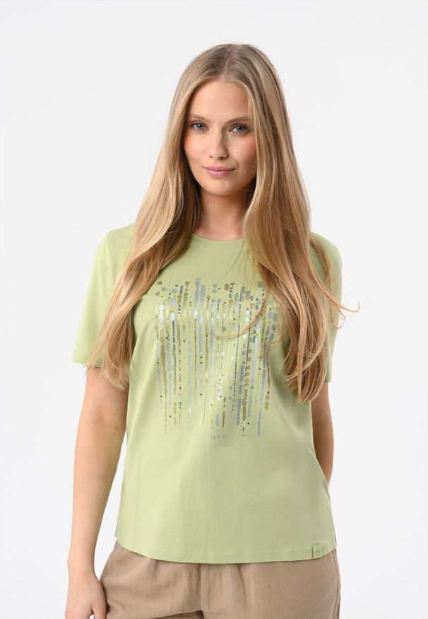 Volcano - T-shirt z błyszczącym nadrukiem T-SEAR. Materiał: prążkowany, bawełna, materiał. Długość rękawa: krótki rękaw. Długość: krótkie. Wzór: nadruk. Styl: klasyczny